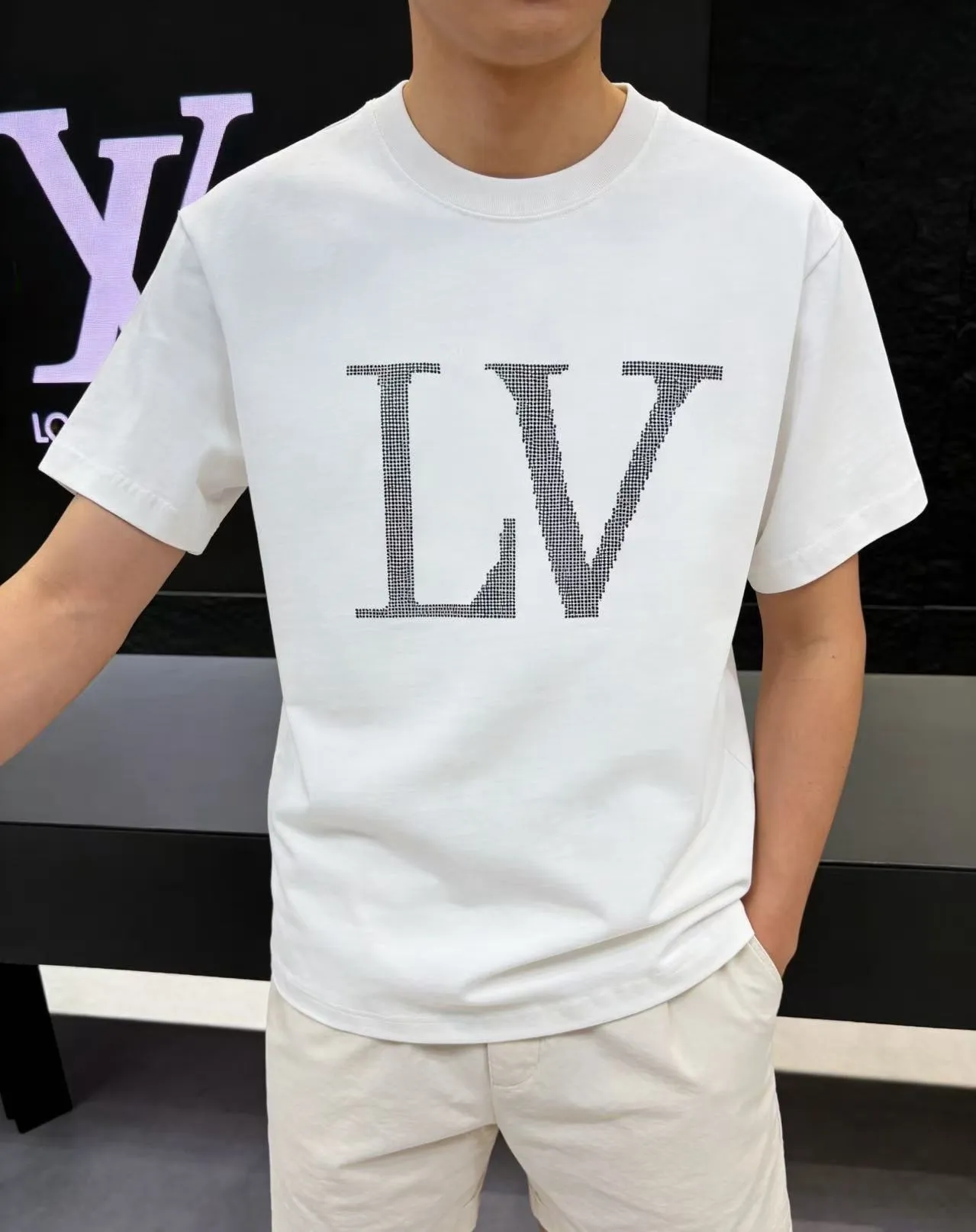 Louis Vuitton/Louis Vuitton 26ss hot diamond large letters logo short sleeves